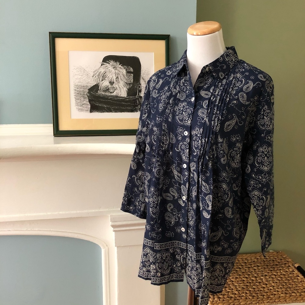 Citicraze Navy Paisley Button-Up Blouse